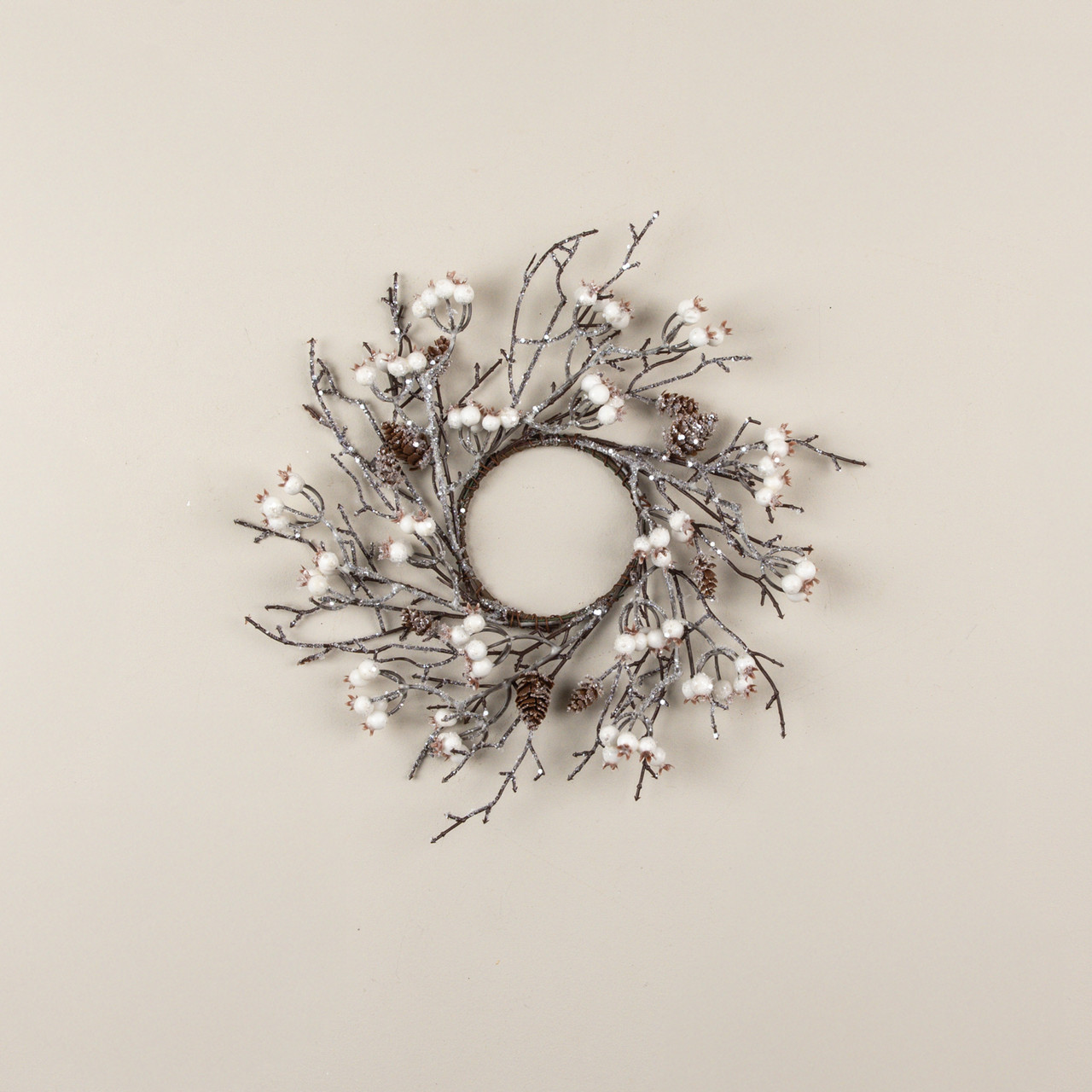 14" ICED TWIG & WHITE BERRY CANDLE RING