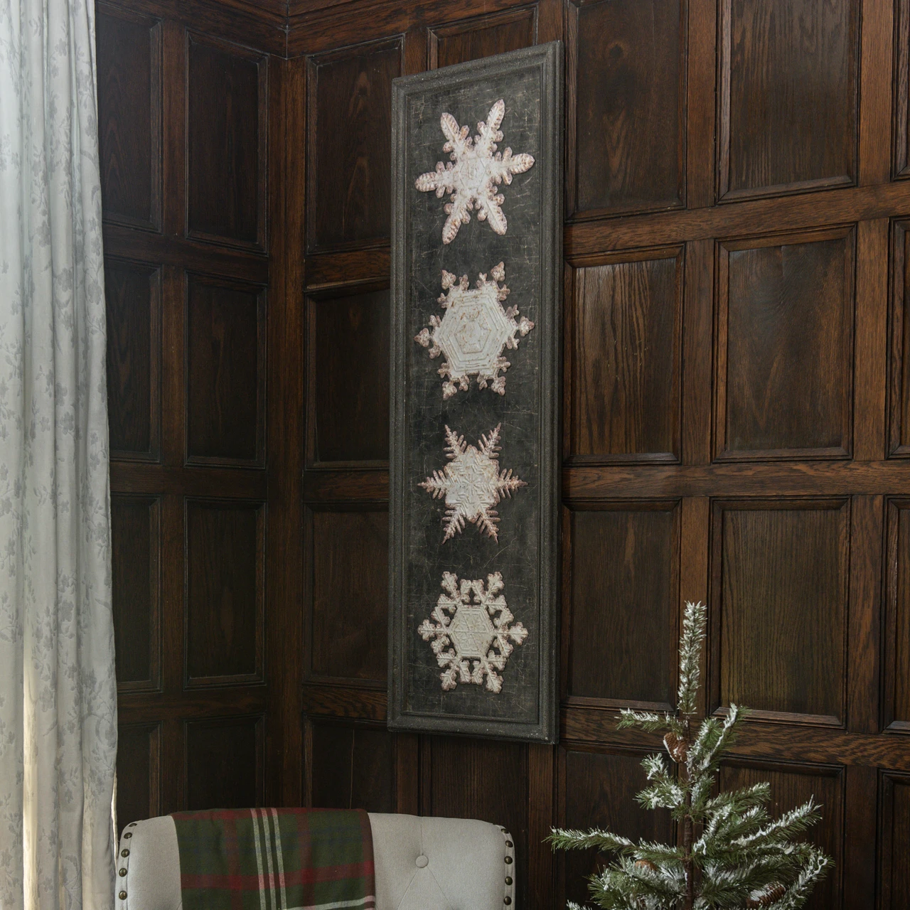 50.5" FRAMED WHITE METAL SNOWFLAKES