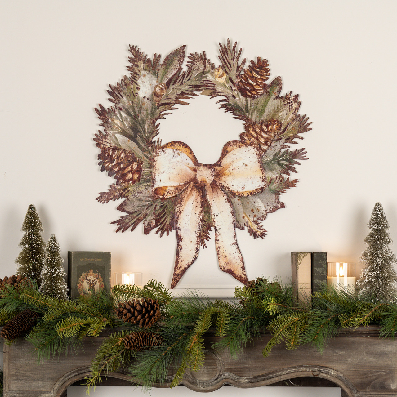 FOREST WREATH W/ BOW METAL WALL PLAQUE - Ragon House