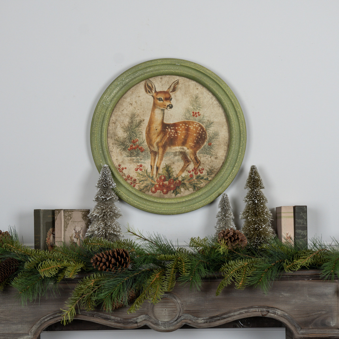 FRAMED HOLIDAY FAWN ROUND PRINT