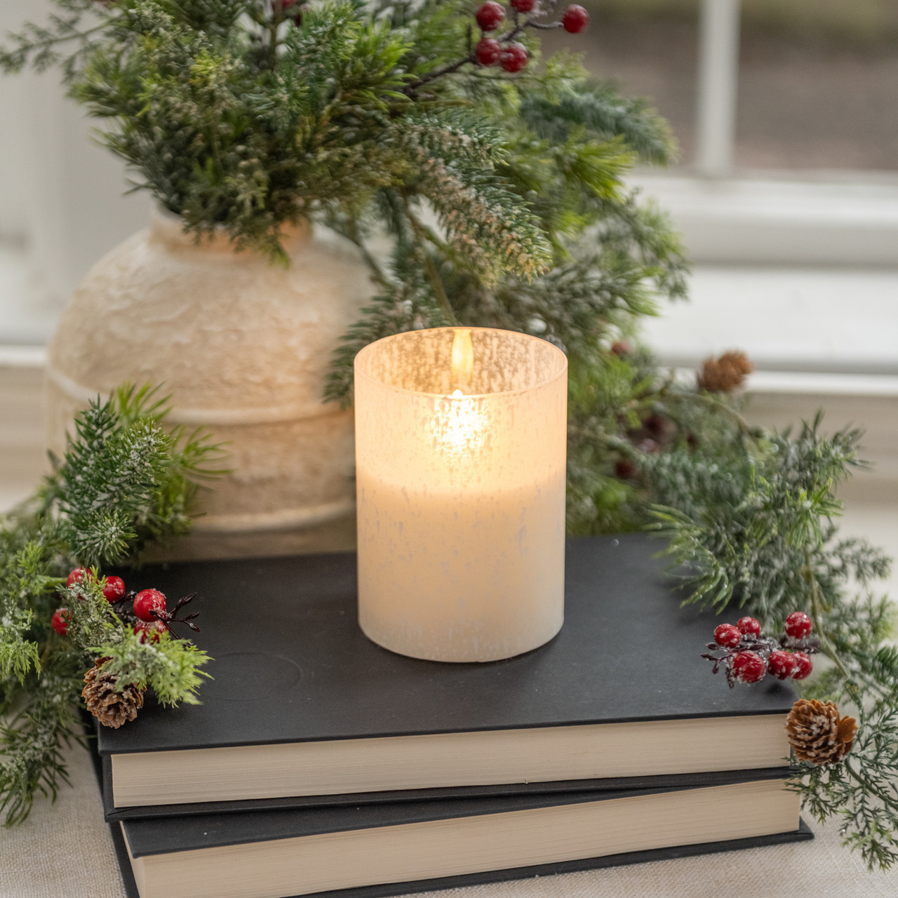 4" SNOWY GLASS 3D FLAME CANDLE