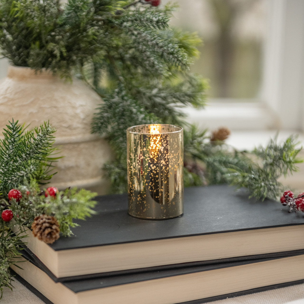 3" GOLD MERCURY GLASS 3D FLAME CANDLE