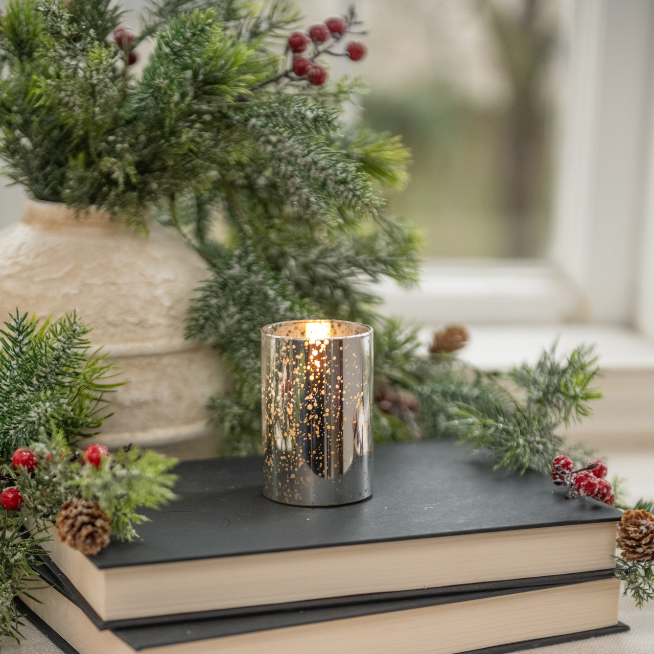 3" SILVER MERCURY GLASS 3D FLAME CANDLE