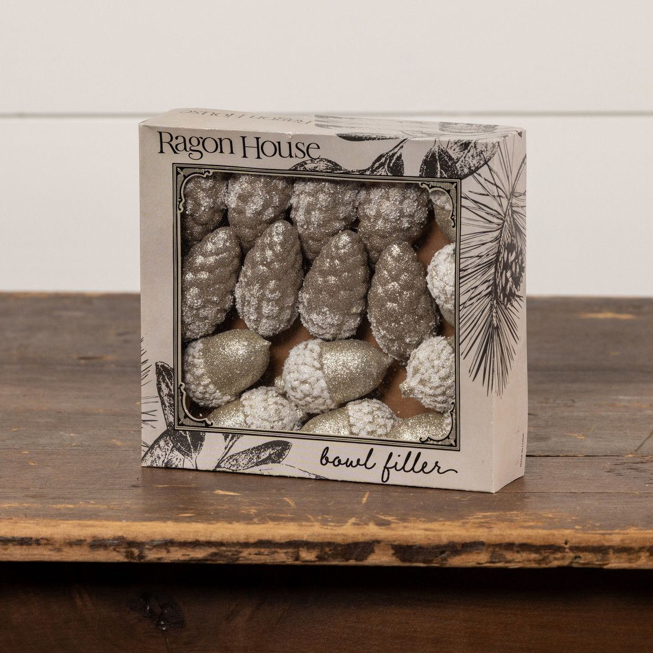 FROSTED ACORN & PINECONE BOWL FILLER