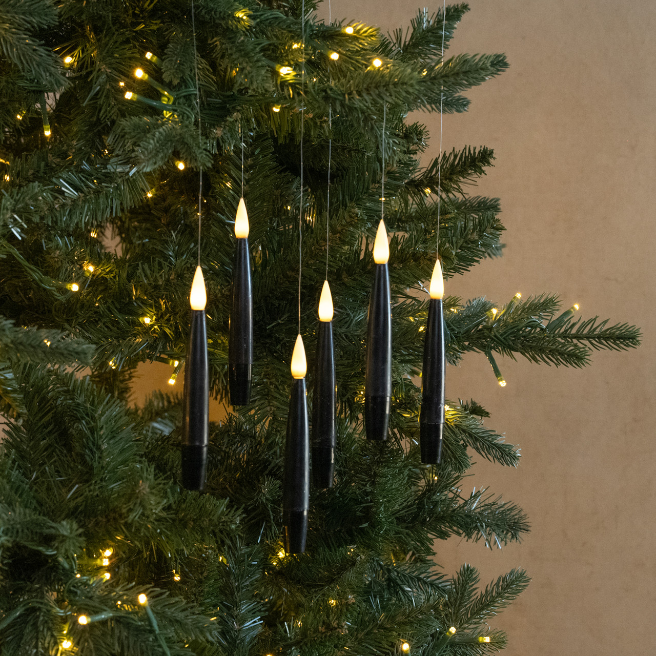SET/ 6 BLACK HANGING LED CANDLES