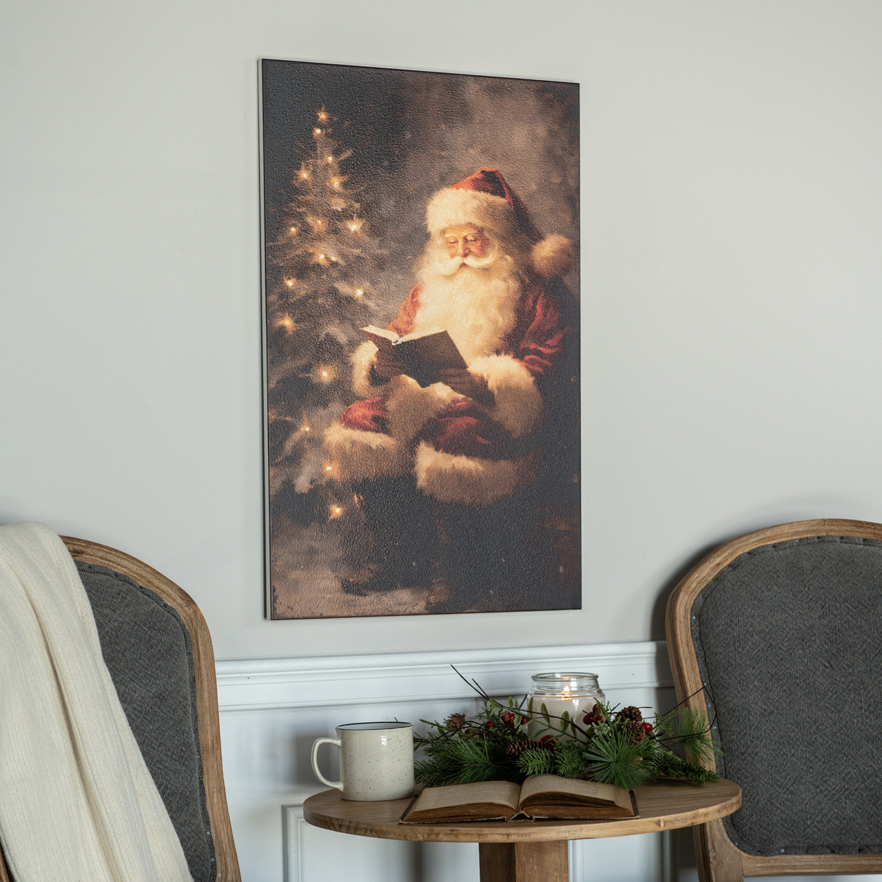 28" x 18" READING SANTA IN FOREST PRINT