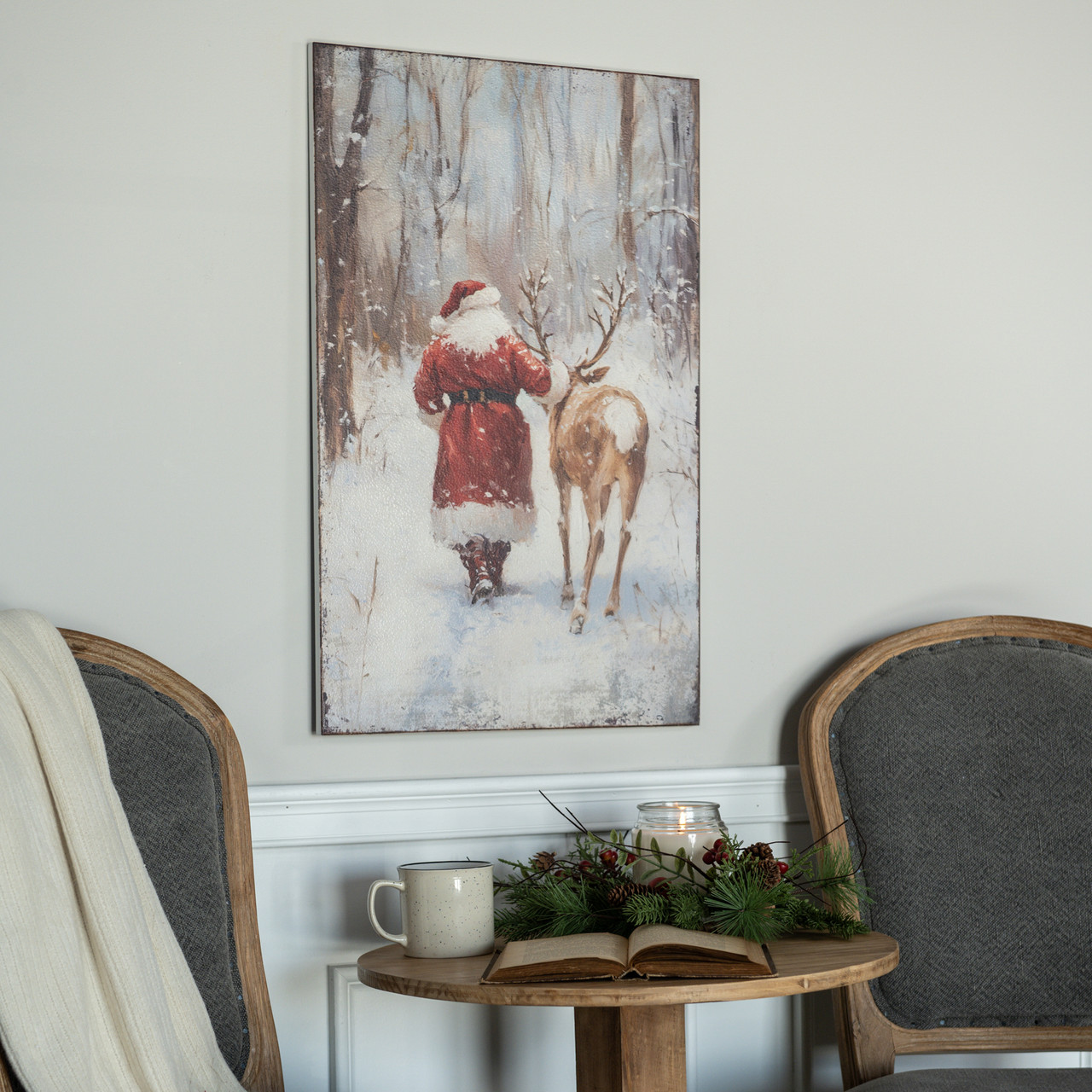28" x 18" SANTA W/ DEER  PRINT