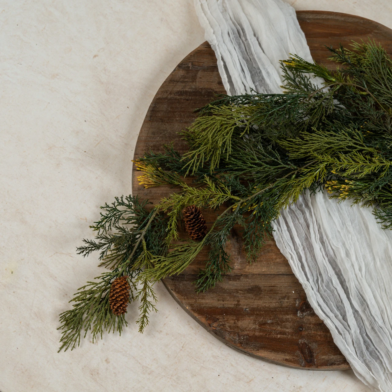 34" MIXED CEDAR HANGING BUSH W/ PINECONES