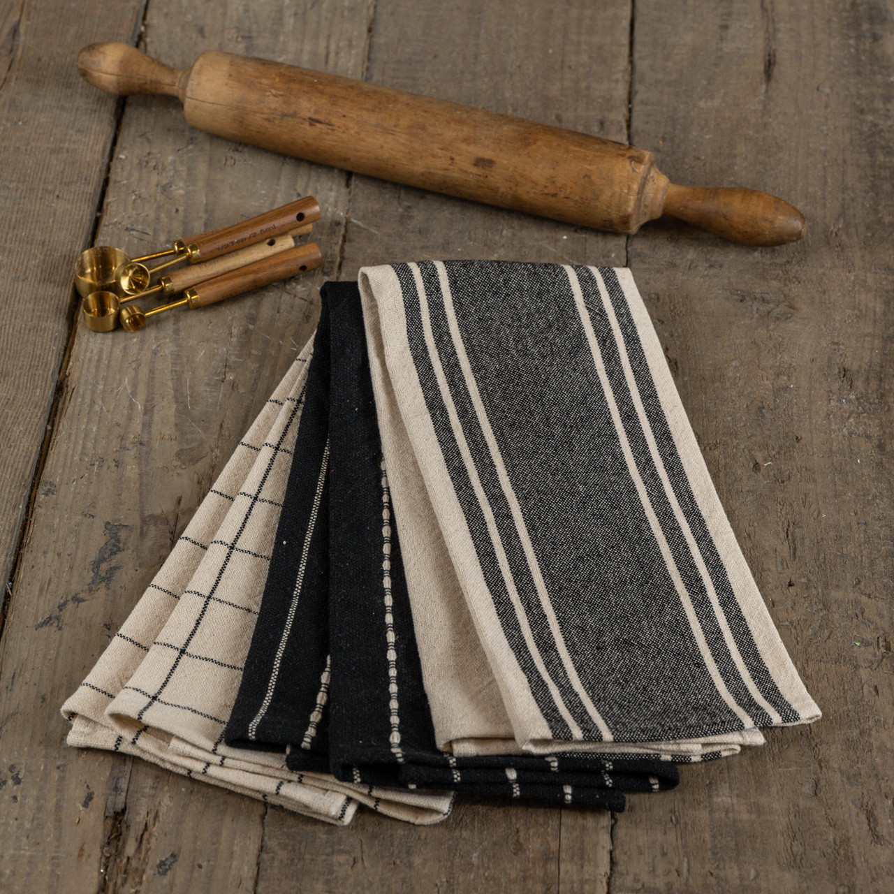 SET/ 3 BLACK & CREAM KITCHEN TOWELS