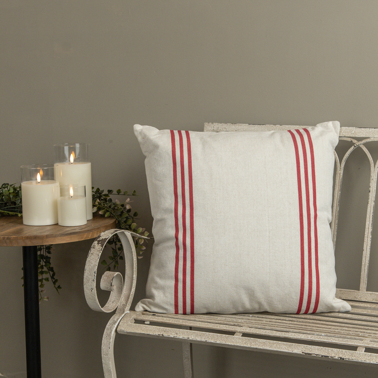 22" CREAM PILLOW W/ RED STRIPE