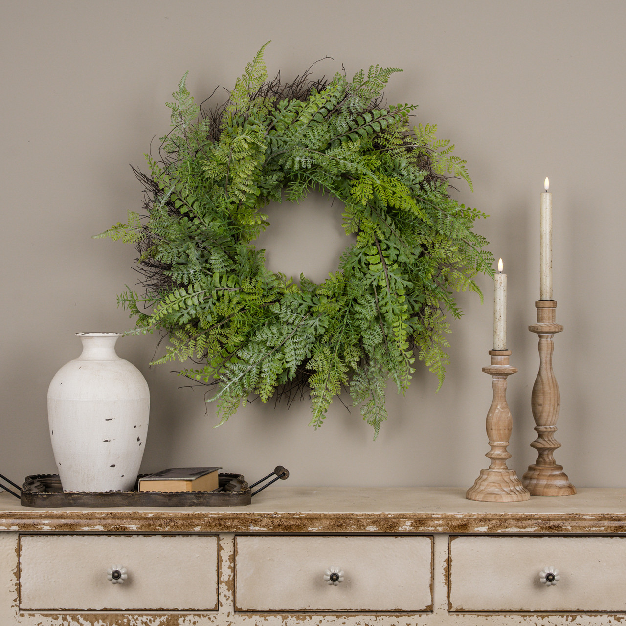 26" SOFT TOUCH MIXED FERN WREATH