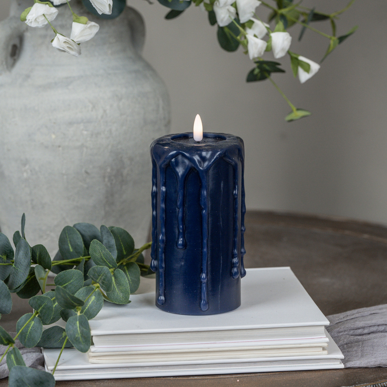 6" NAVY 3D FLAME PILLAR CANDLE