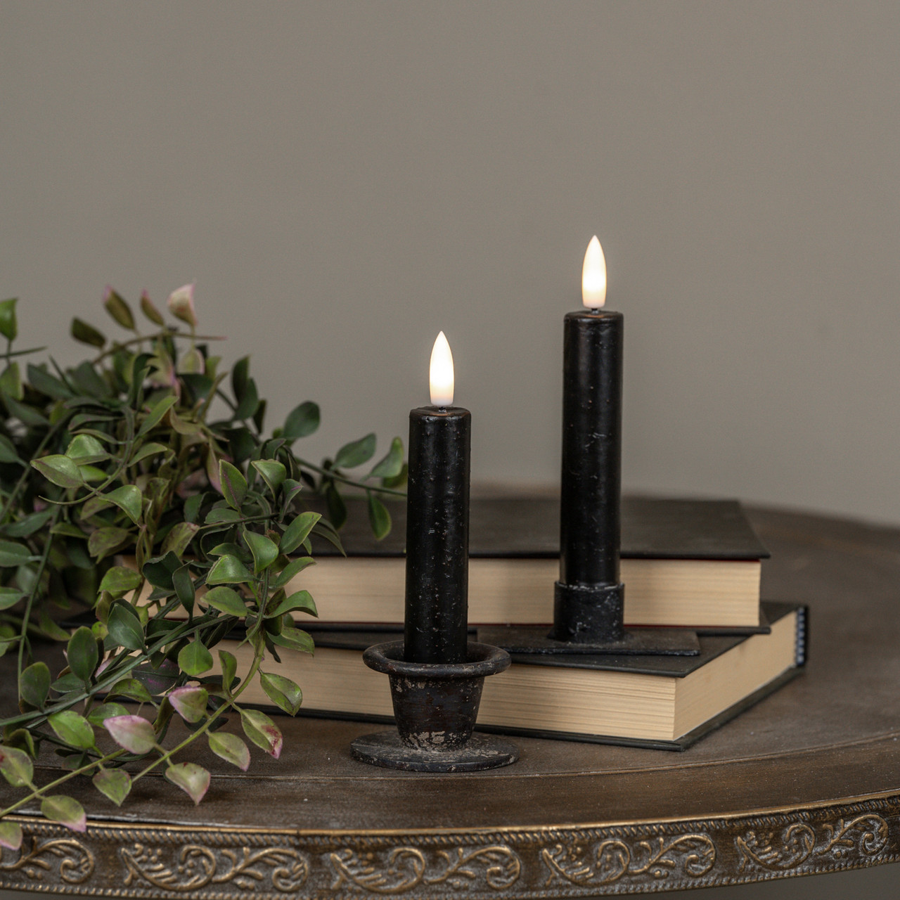 SET/ 2 - 5.75" 3D FLAME BLACK TAPER CANDLE