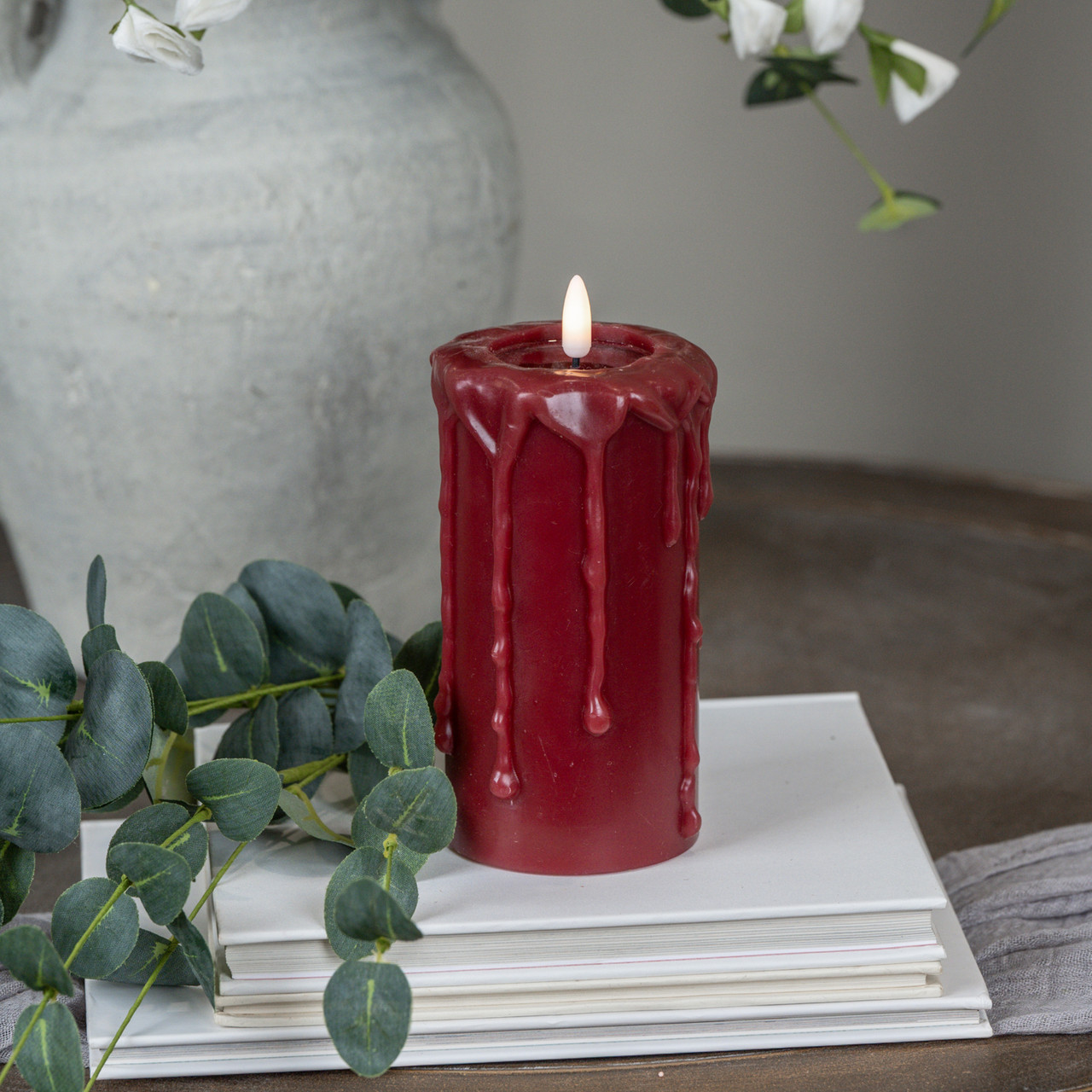 6" RED 3D FLAME PILLAR CANDLE