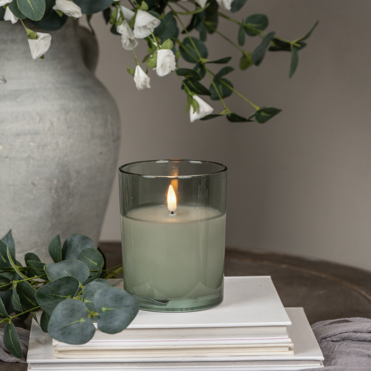 5" GREEN THICK GLASS 3D FLAME CANDLE