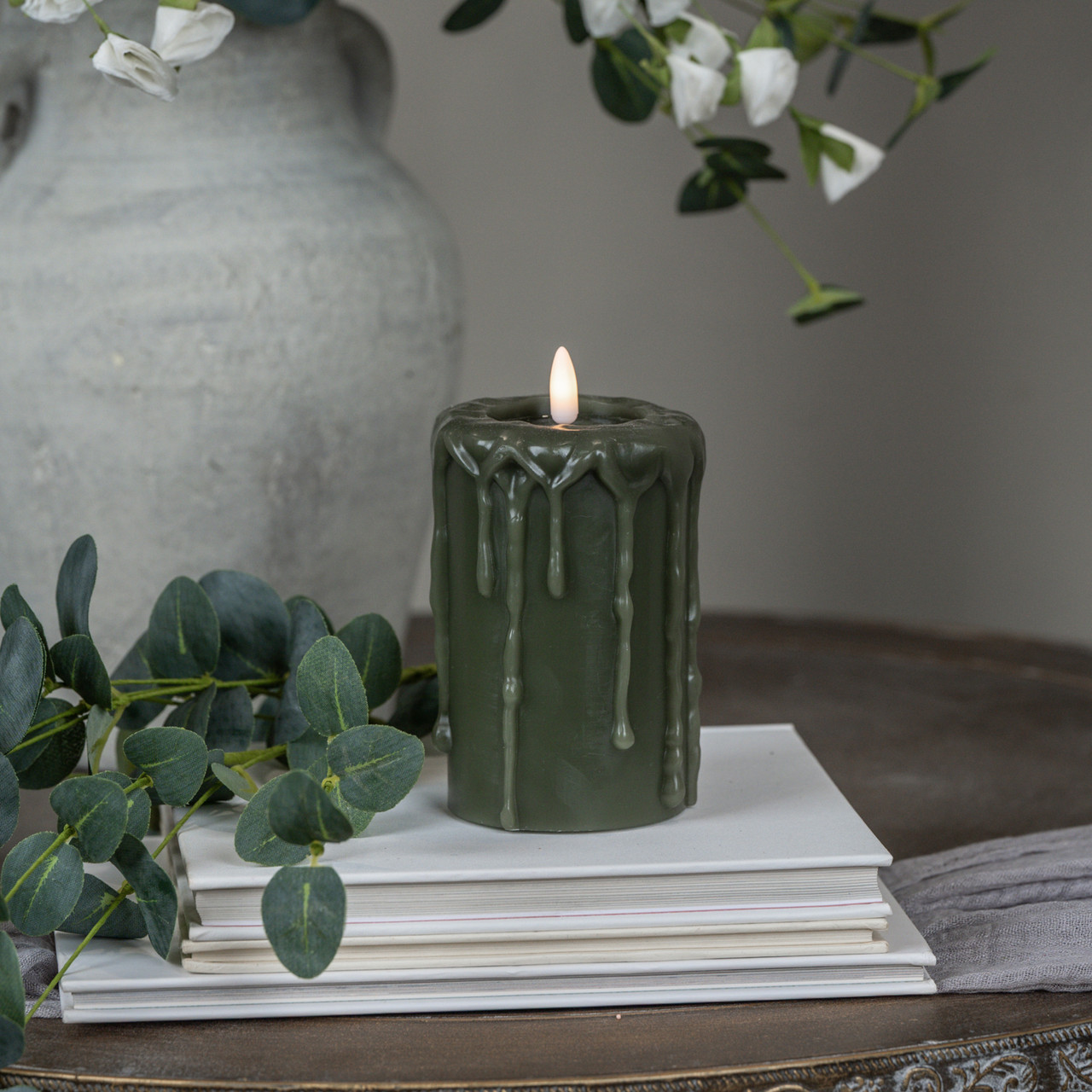 5" DARK GREEN 3D FLAME PILLAR CANDLE