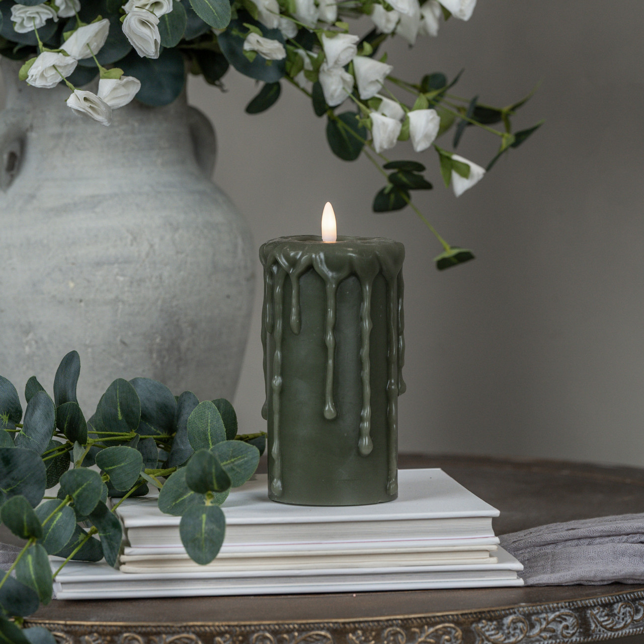 6" DARK GREEN 3D FLAME PILLAR CANDLE