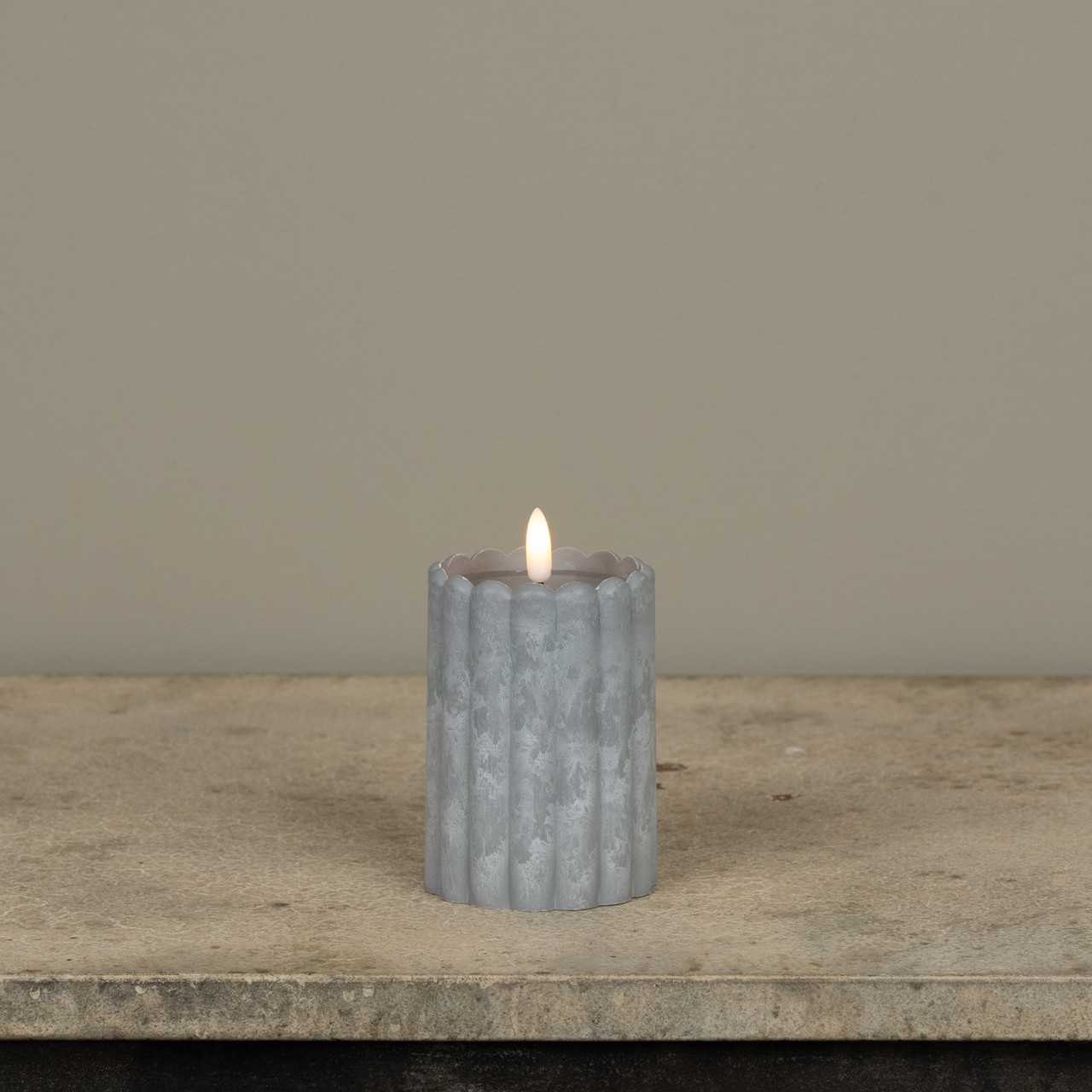 4" OUTDOOR 3D FLAME GREY COLUMN PILLAR CANDLE