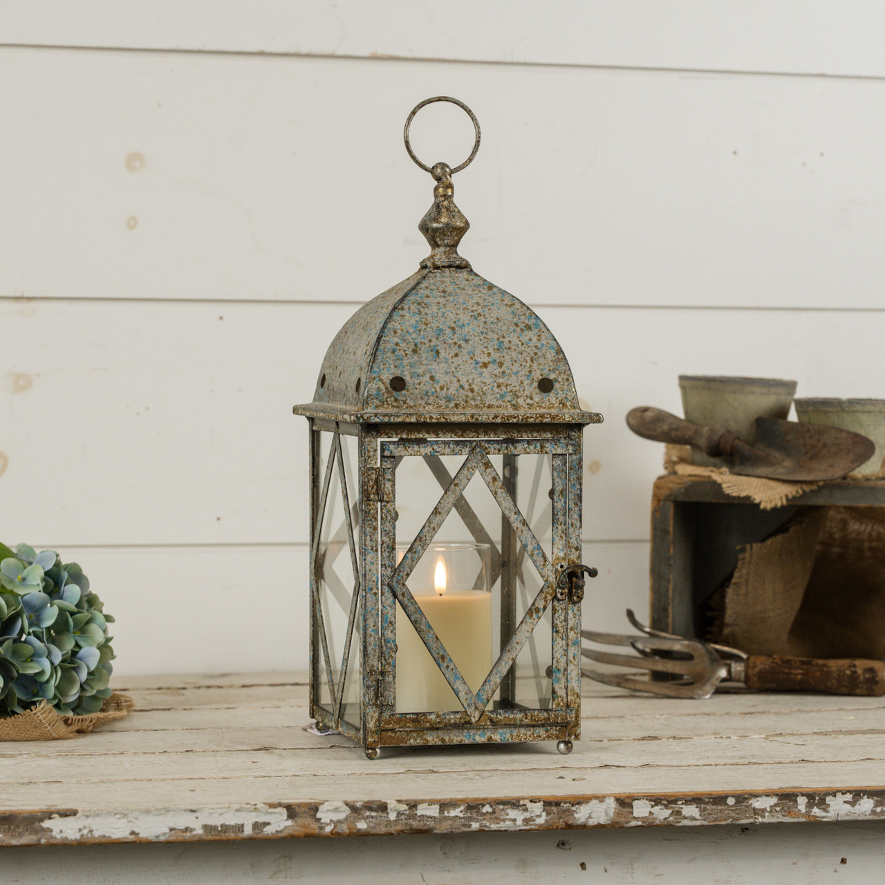 16.75" SPECKLED BLUE LANTERN