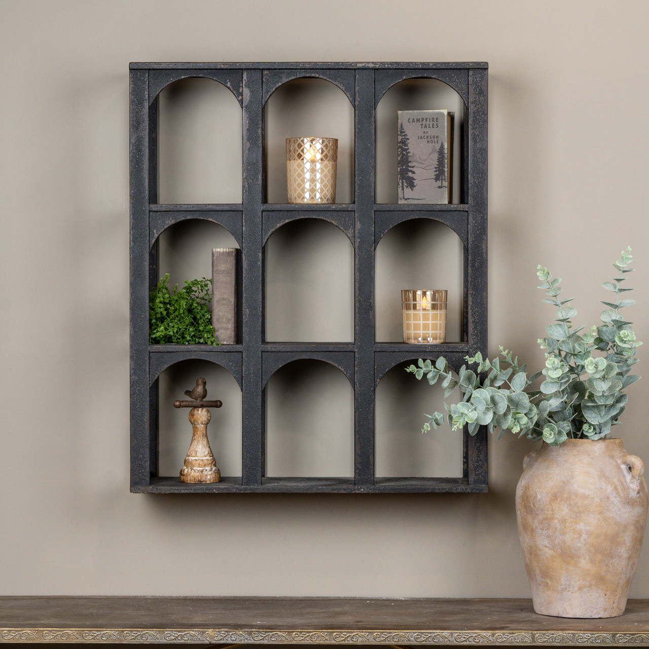 ARCHED BLACK WALL CUBBY SHELVES