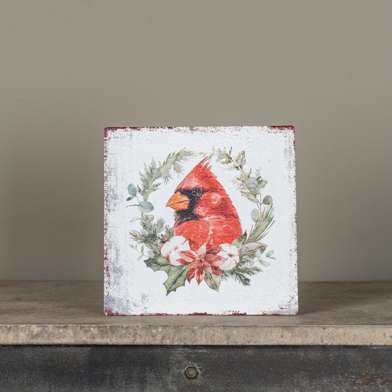8" CARDINAL WREATH TABLETOP SIGN