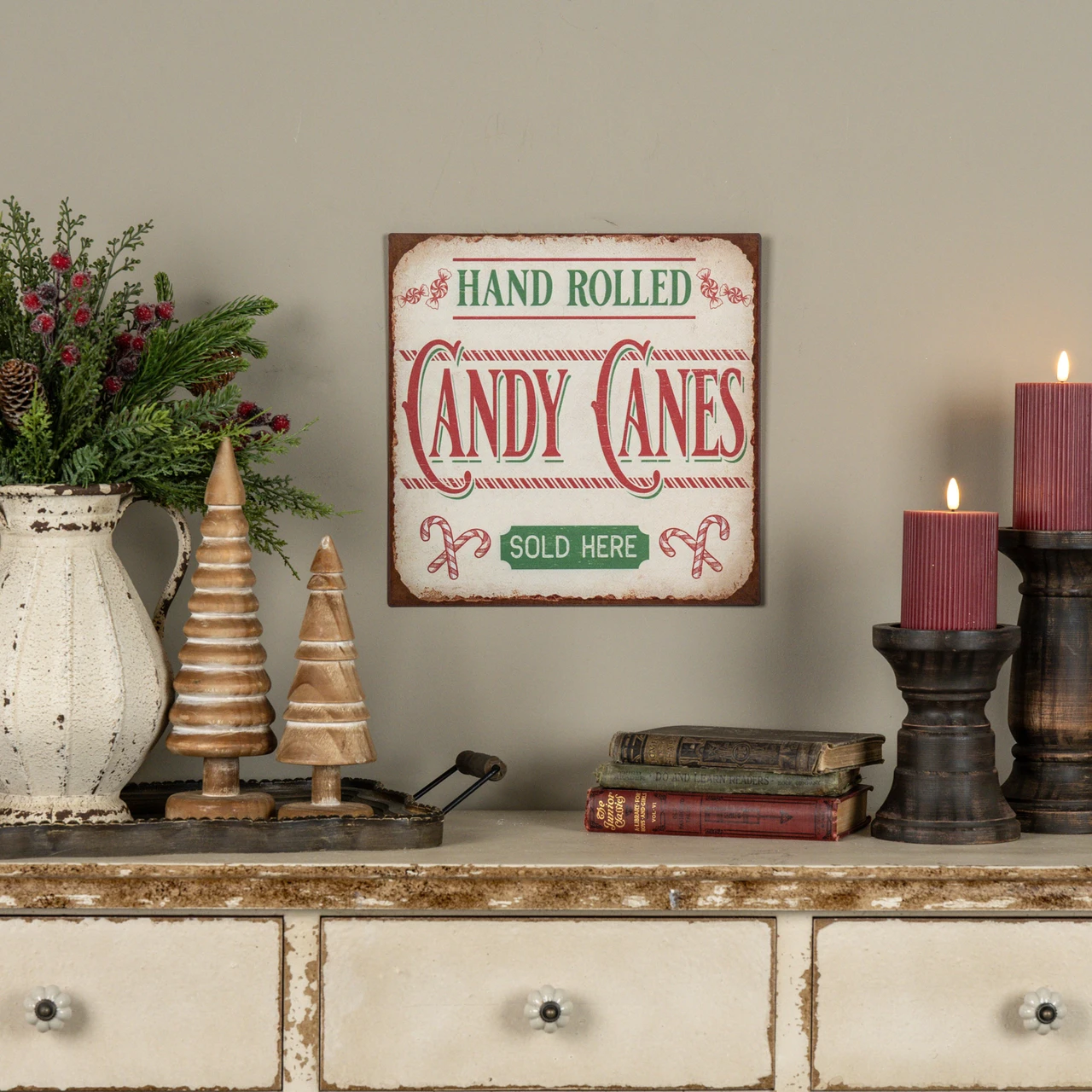 12" CANDY CANES METAL SIGN