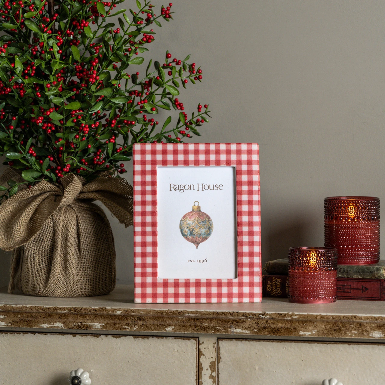 5" X 7" RED GINGHAM PHOTO FRAME