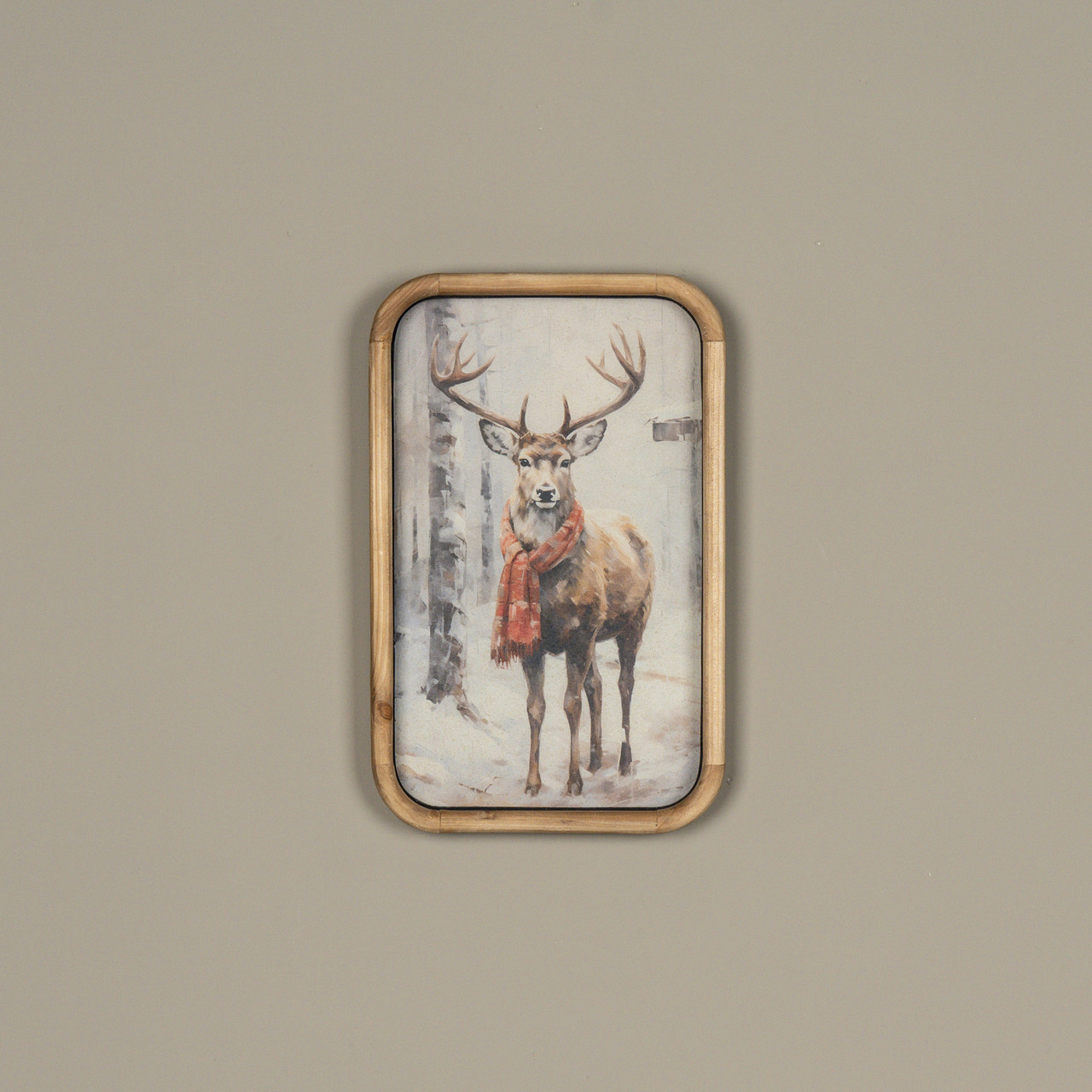 14" BUNDLED UP DEER FRAMED PRINT