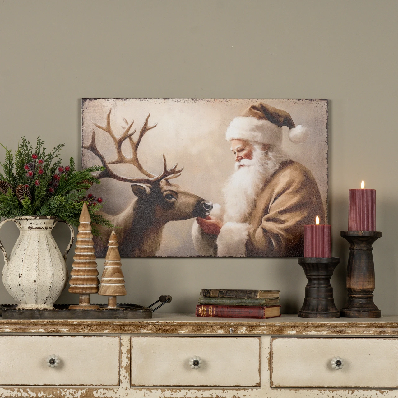 28" X 18" SANTA & DEER PRINT