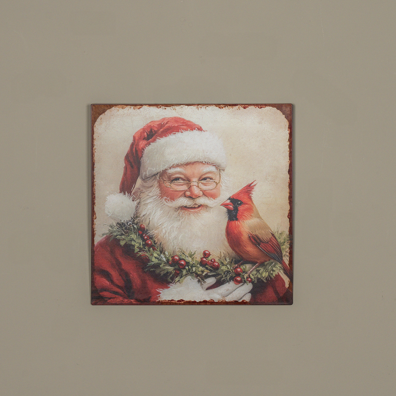 12" SANTA W/ CARDINAL PRINT