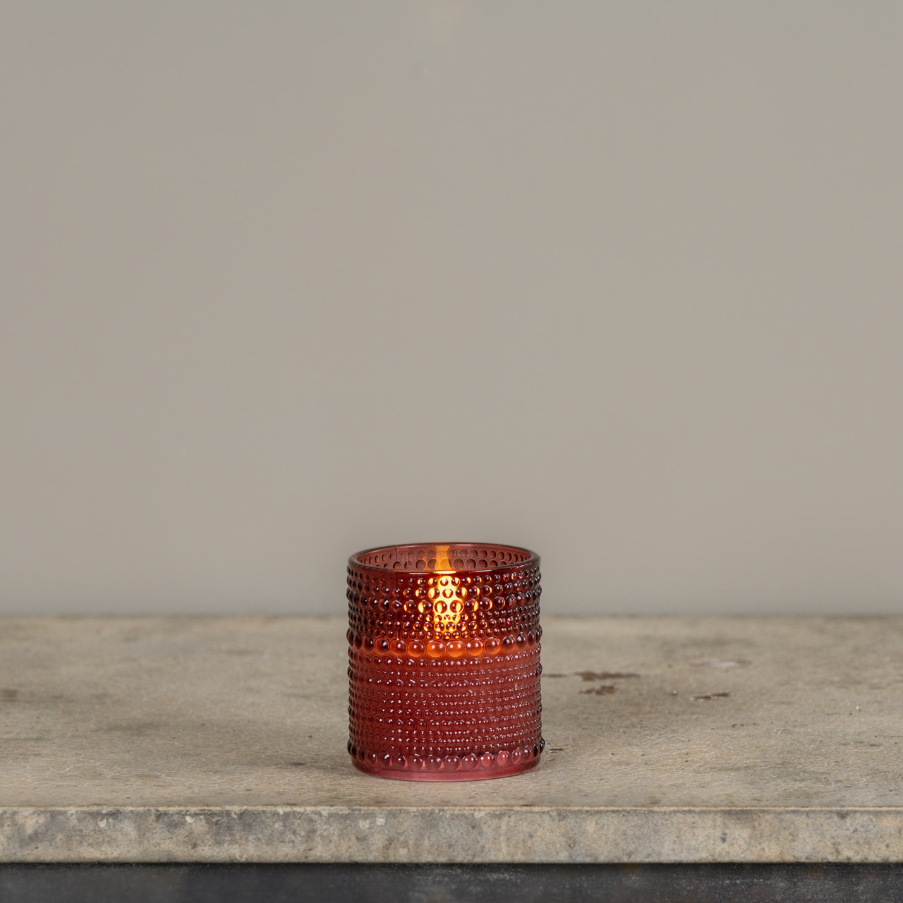 3.25" BURGUNDY DOTTED GLASS 3D FLAME CANDLE