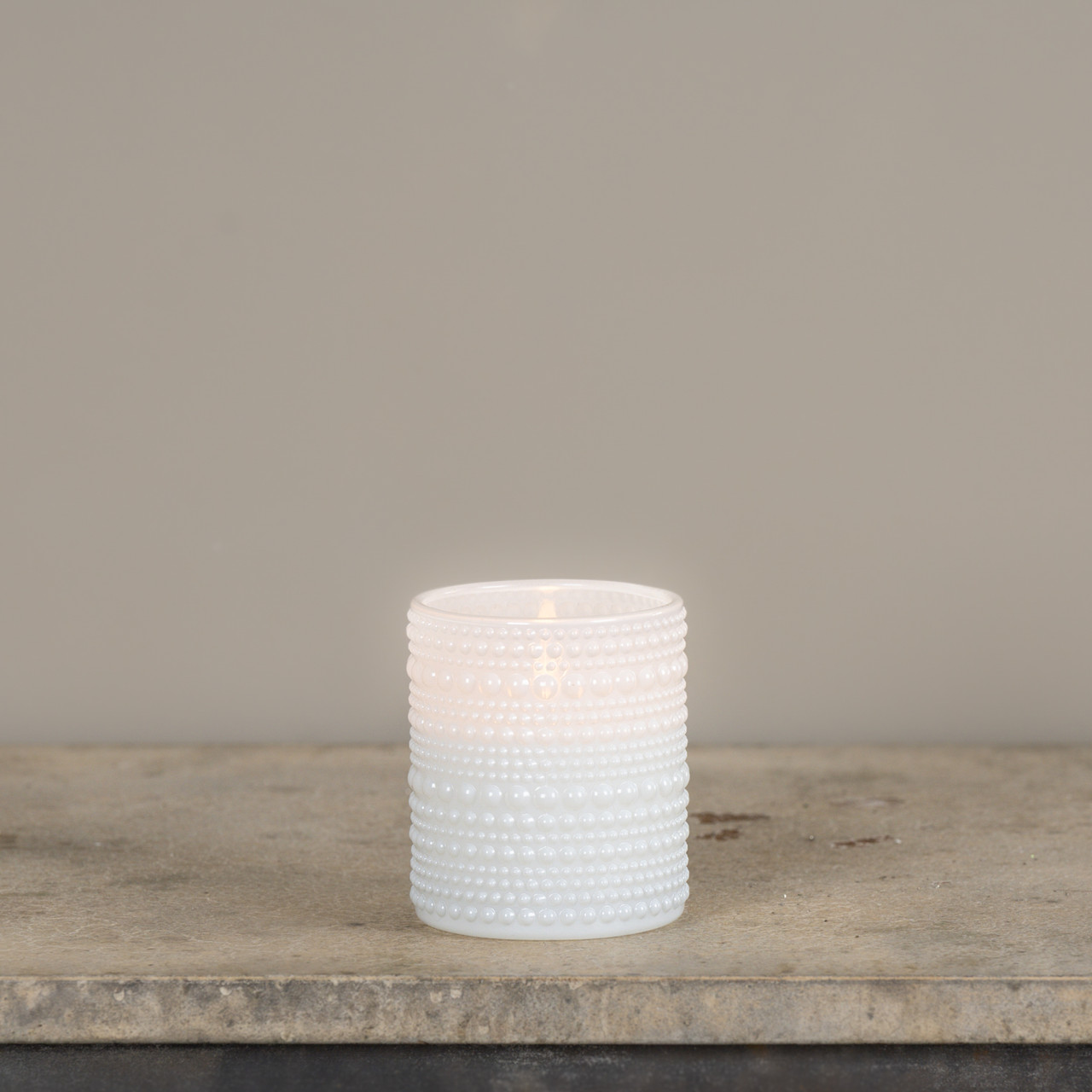 4" WHITE DOTTED GLASS 3D FLAME CANDLE