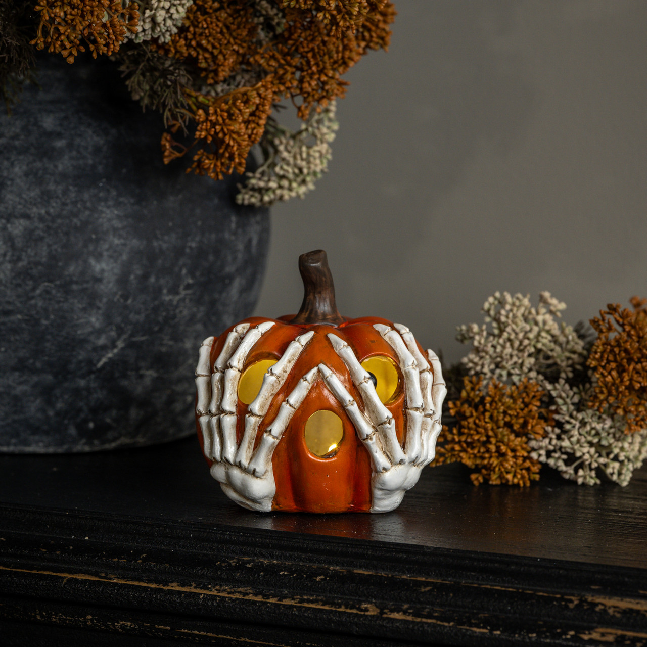 5.5" ORANGE LIGHT UP SKELETON PUMPKIN