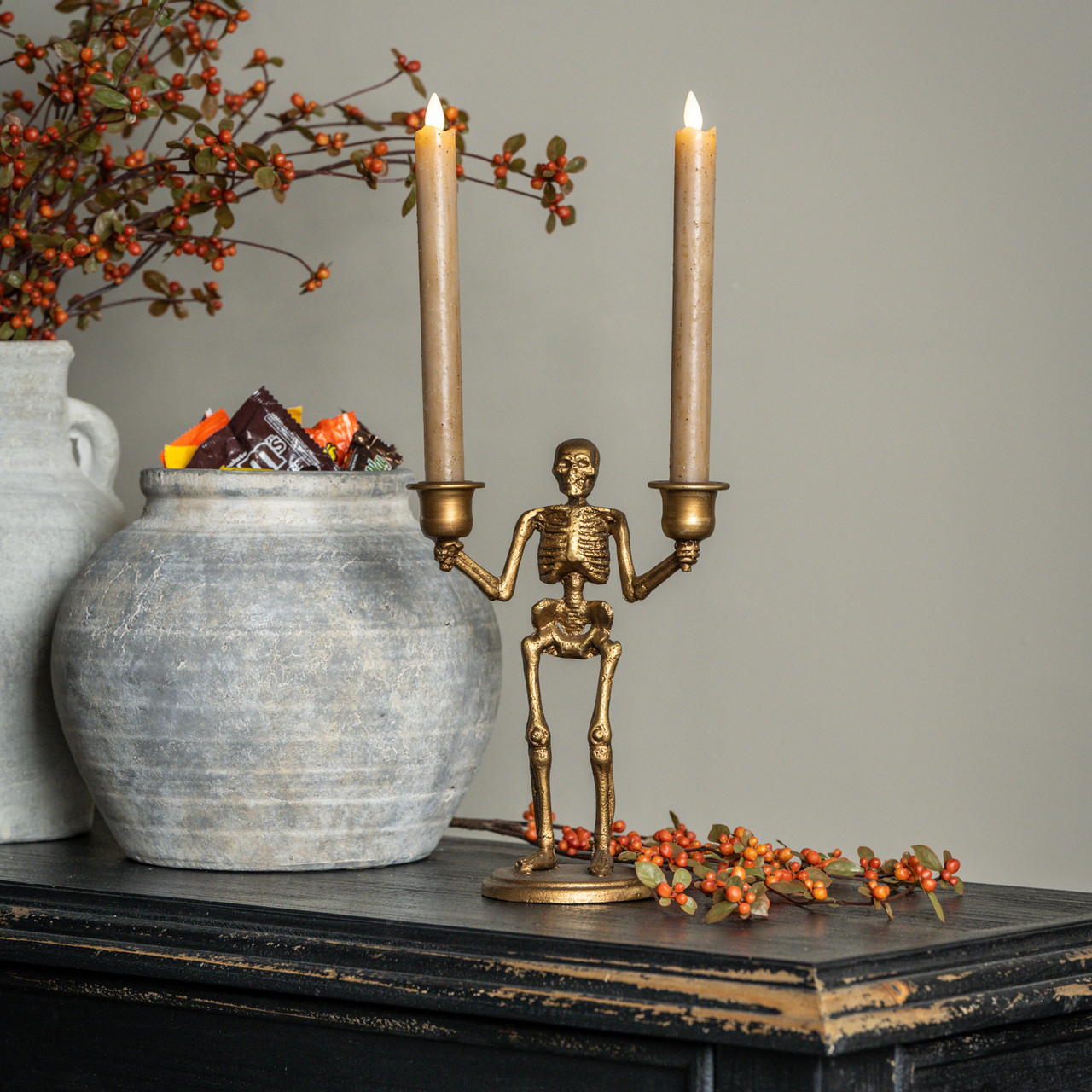 GOLD SKELETON TAPER CANDLE HOLDER