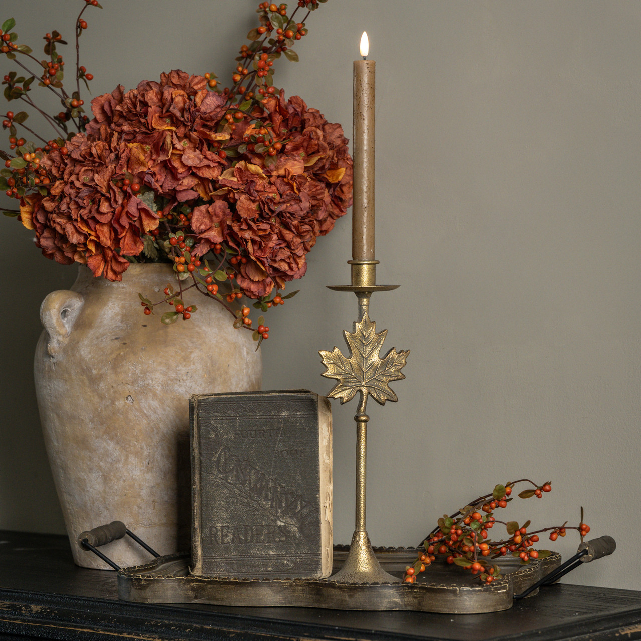 12.75" GOLD MAPLE LEAF TAPER CANDLE HOLDER