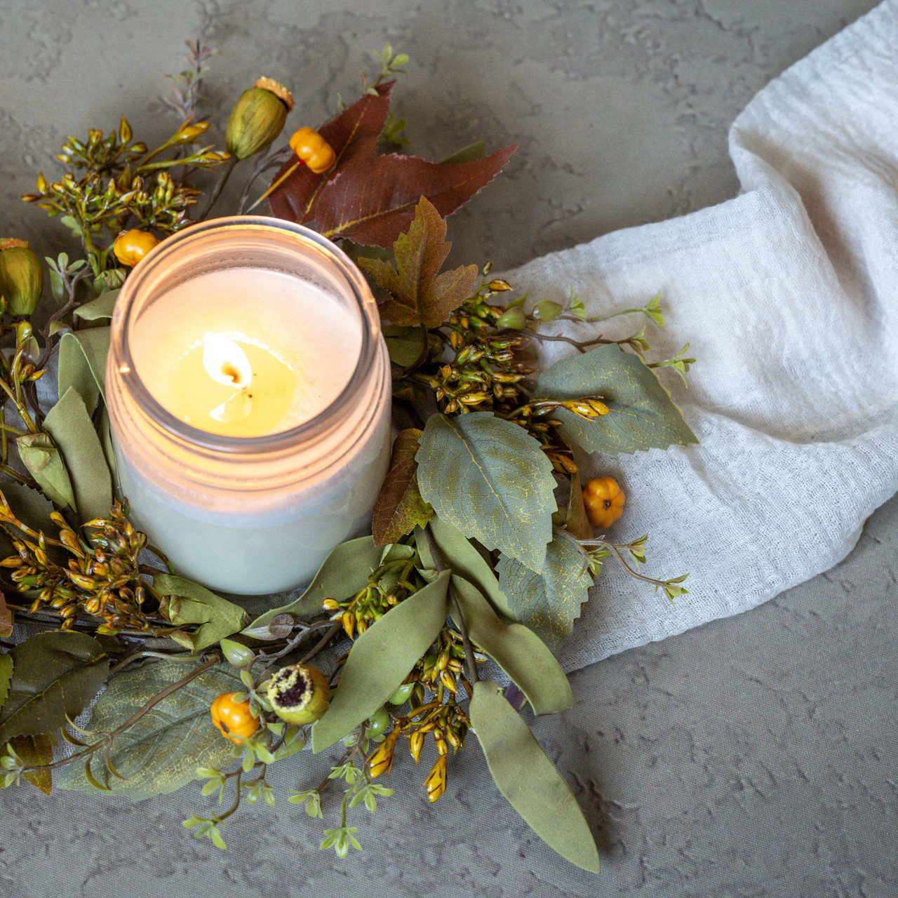 12" FALL FOLIAGE W/ MINI PUMPKINS CANDLE RING