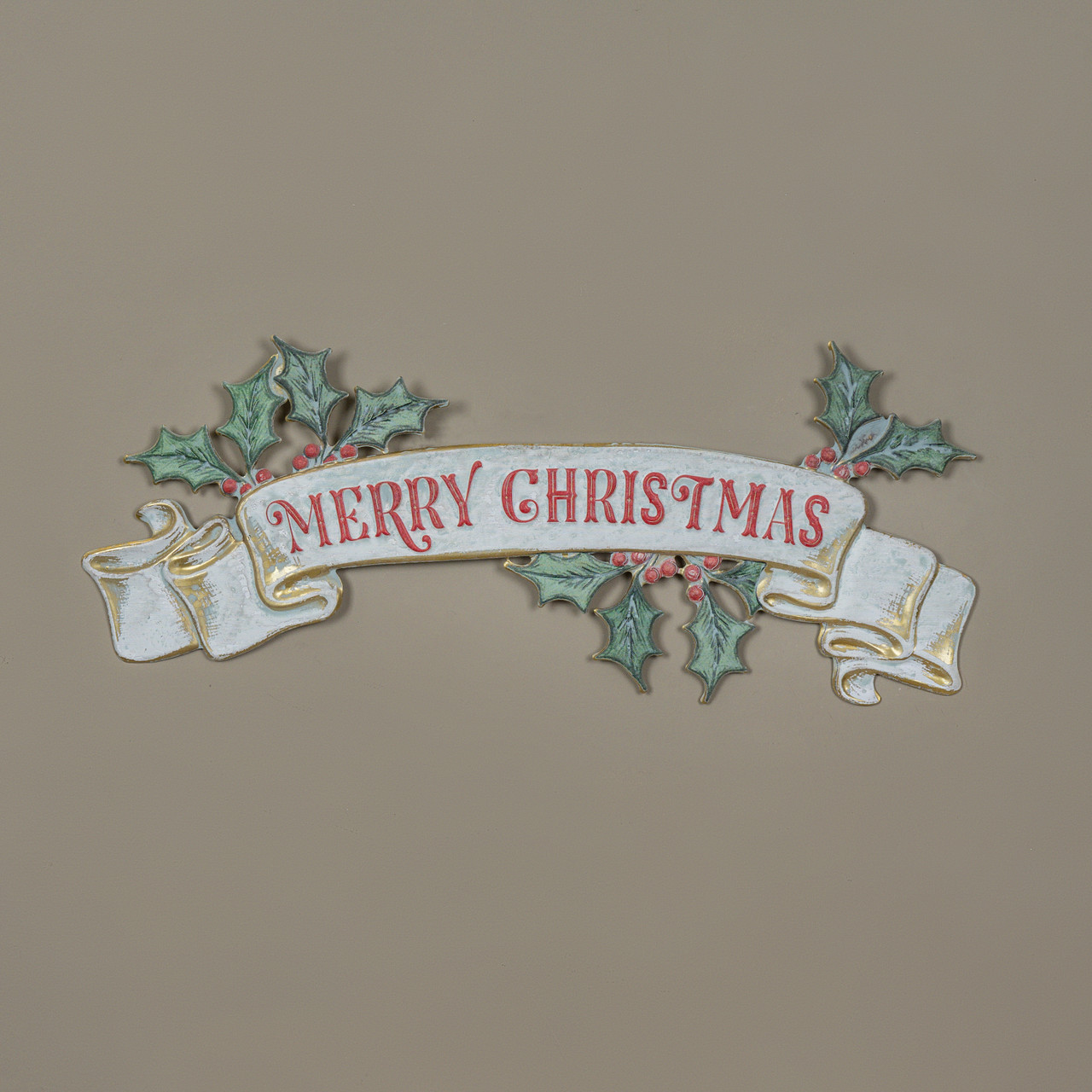 MERRY CHRISTMAS W/ HOLLY BANNER SIGN