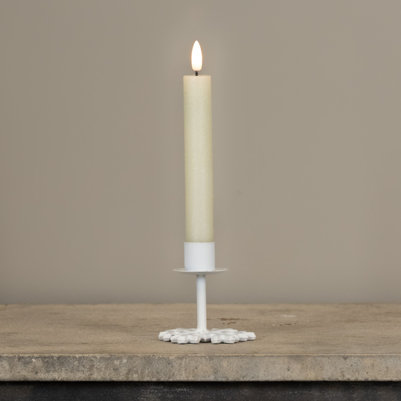 3" WHITE SNOWFLAKE TAPER CANDLE HOLDER