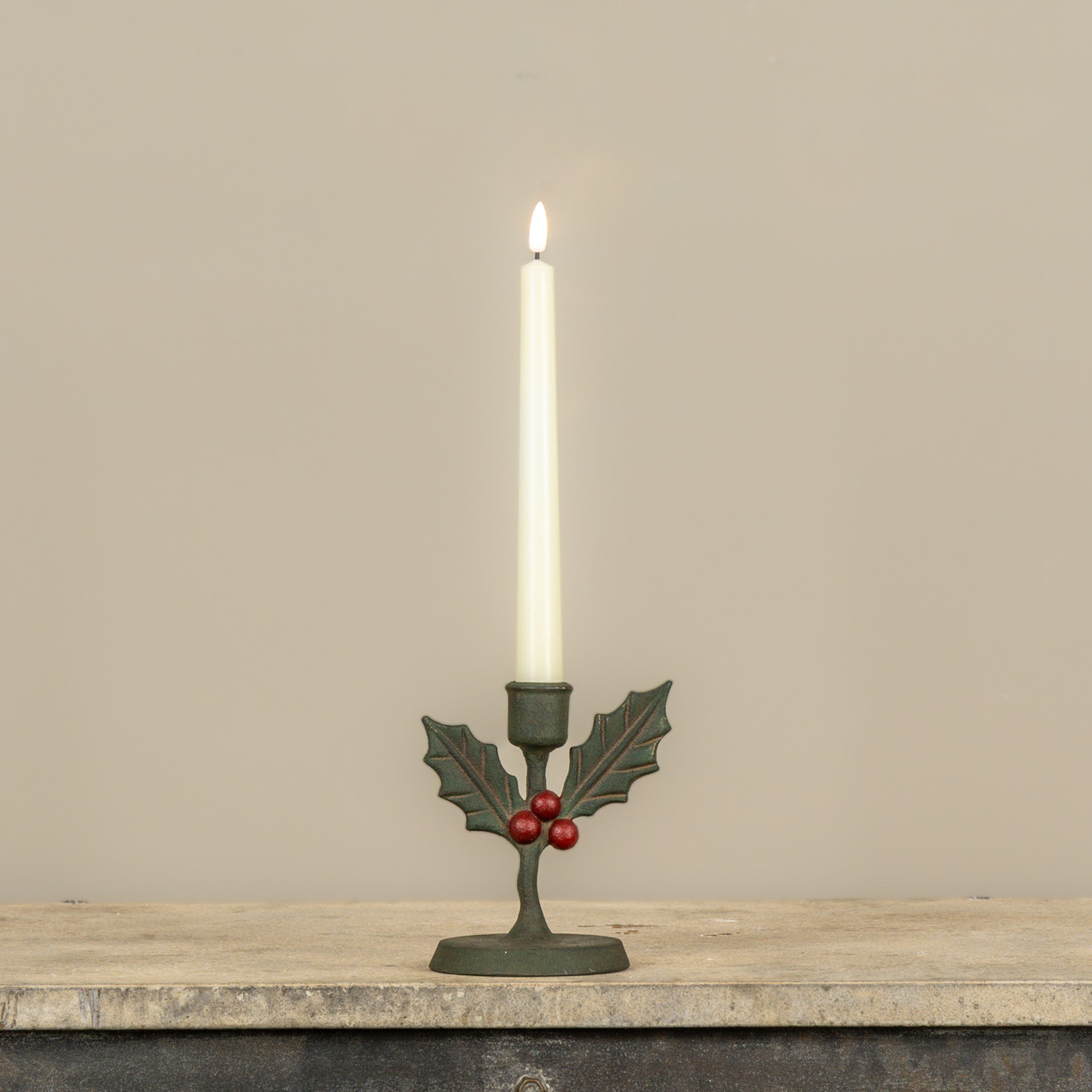 5.5" HOLLY & BERRIES TAPER CANDLE HOLDER
