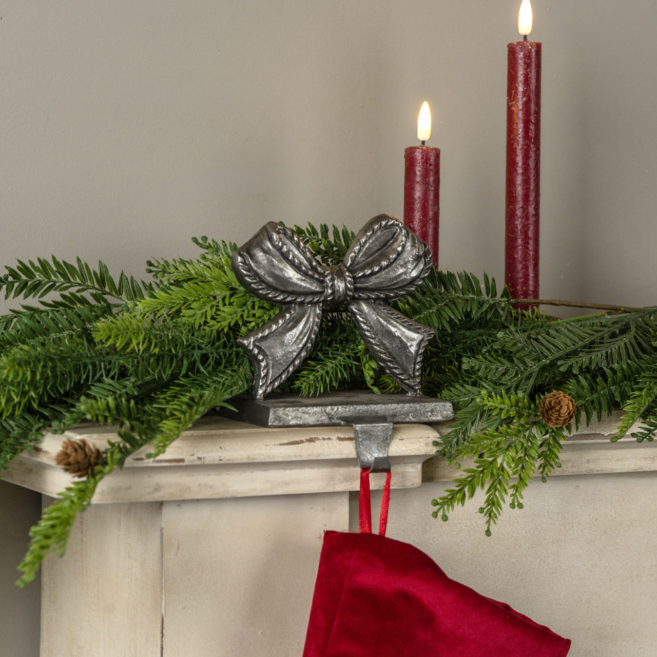 PEWTER BOW STOCKING HOLDER
