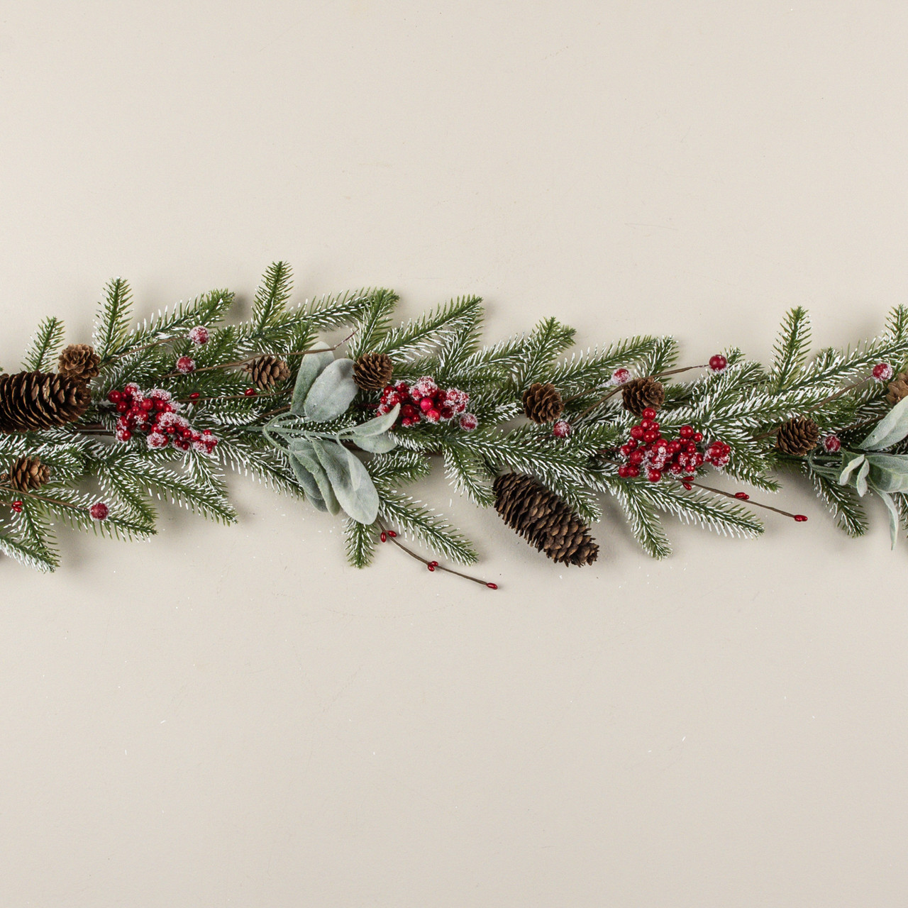 5' SNOWY PINE, LAMB'S EAR & RED BERRY GARLAND