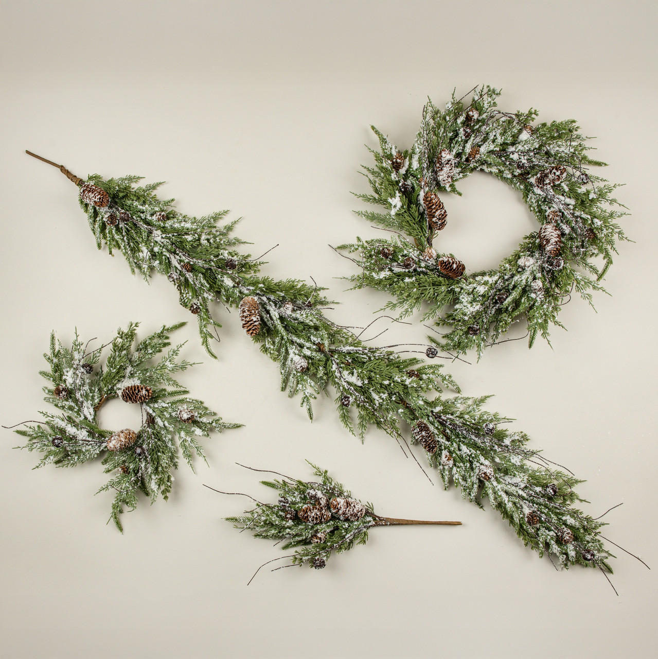 22" SNOWY PINE, BELLS & PINECONES WREATH