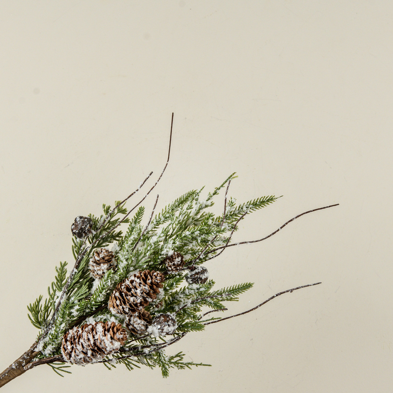 18" SNOWY PINE, BELLS & PINECONES PICK