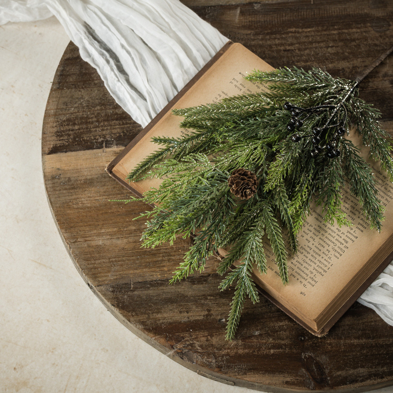 16" GLITTERED JUNIPER, PINECONE & BERRY PICK
