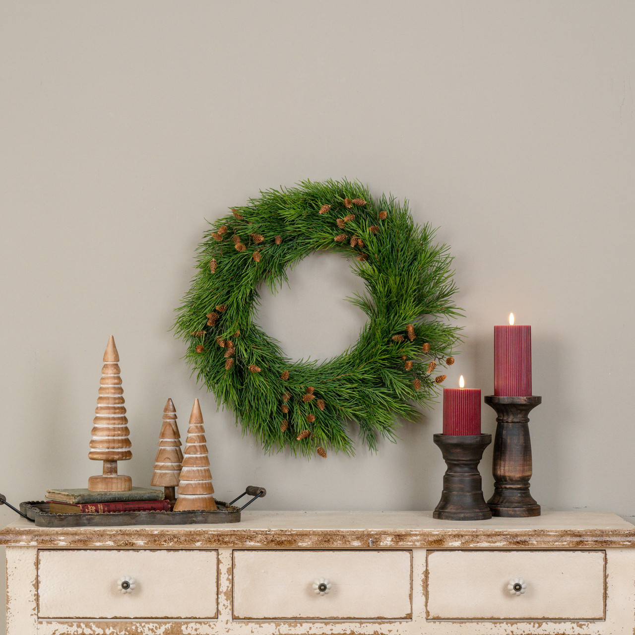 21" PINE NEEDLE W/ PINECONE WREATH