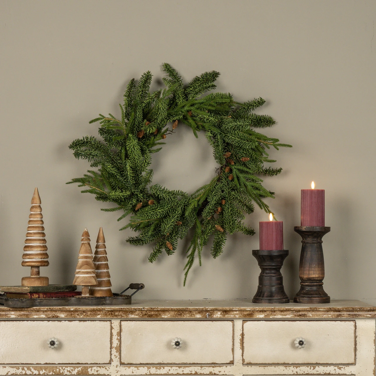 24" MIXED PINE & MINI PINECONE WREATH