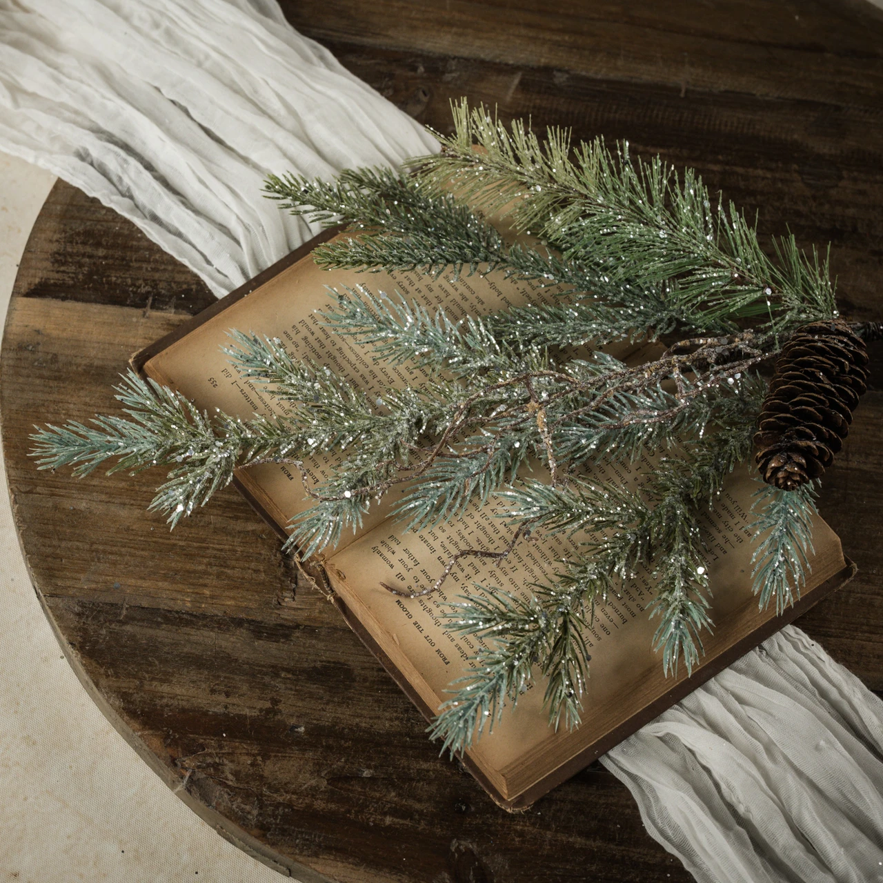 20" GLITTERED PINE & TWIG SPRAY