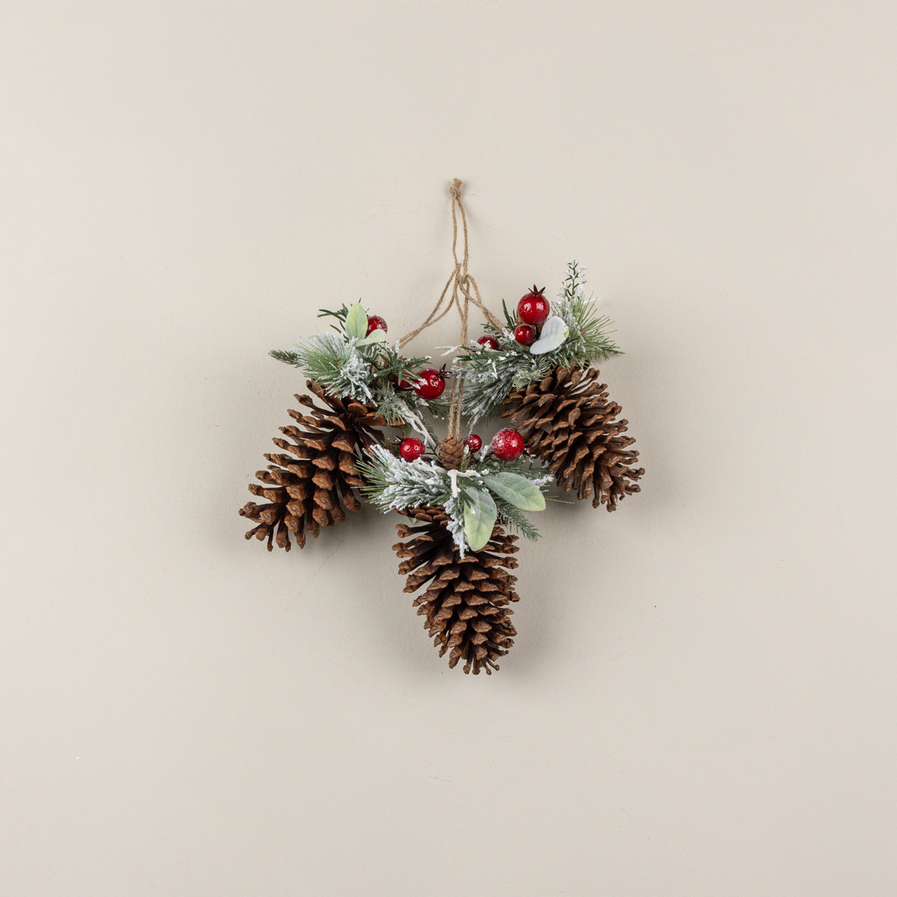 SNOW COVERED PINE, LAMB'S EAR & RED BERRY PINECONE CLUSTER