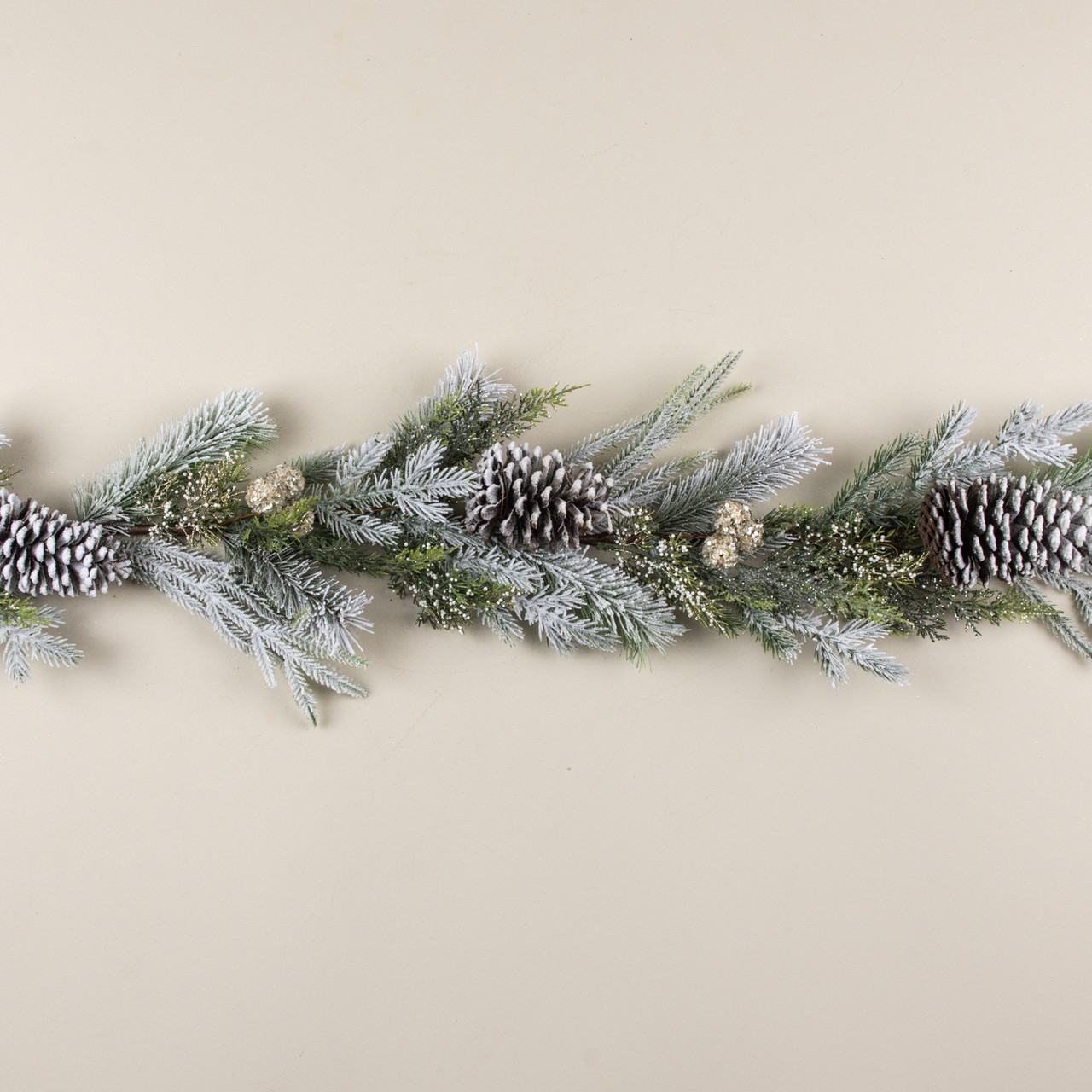 6' FROSTED PINE, GLITTER BALL & PINECONE GARLAND