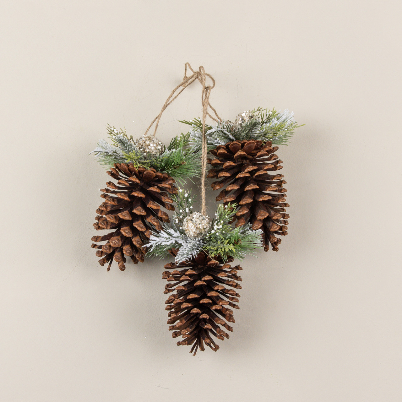 15" FROSTED PINE, GLITTER BALL PINECONE CLUSTER